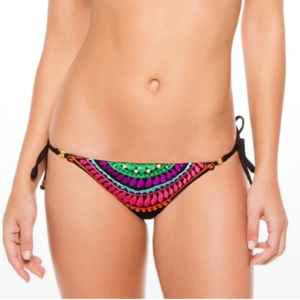 Trina Turk Baja Embroidered Side Tie  Bikini Bottoms- size 10 - NWT